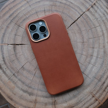 Bare Skin Case for iPhone 15 Pro - Full-Grain Leather Case with MagSafe for iPhone 15 Pro - Saddle Brown