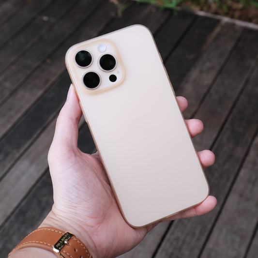 Bare Naked Case for iPhone 16 Pro - Thinnest Case for iPhone 16 Pro - Desert Titanium - in Hand