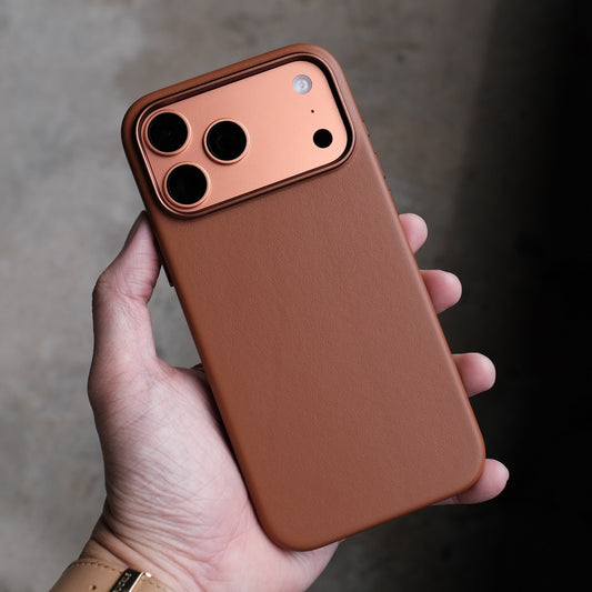 Bare Skin Case for iPhone 17 Pro Max - Leather Case with Camera Control for iPhone 17 Pro Max - Saddle Brown